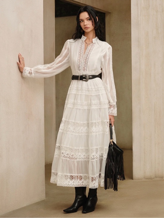 Commense Dresses & Skirts - Commense semi sheer lace panel maxi dress without belt